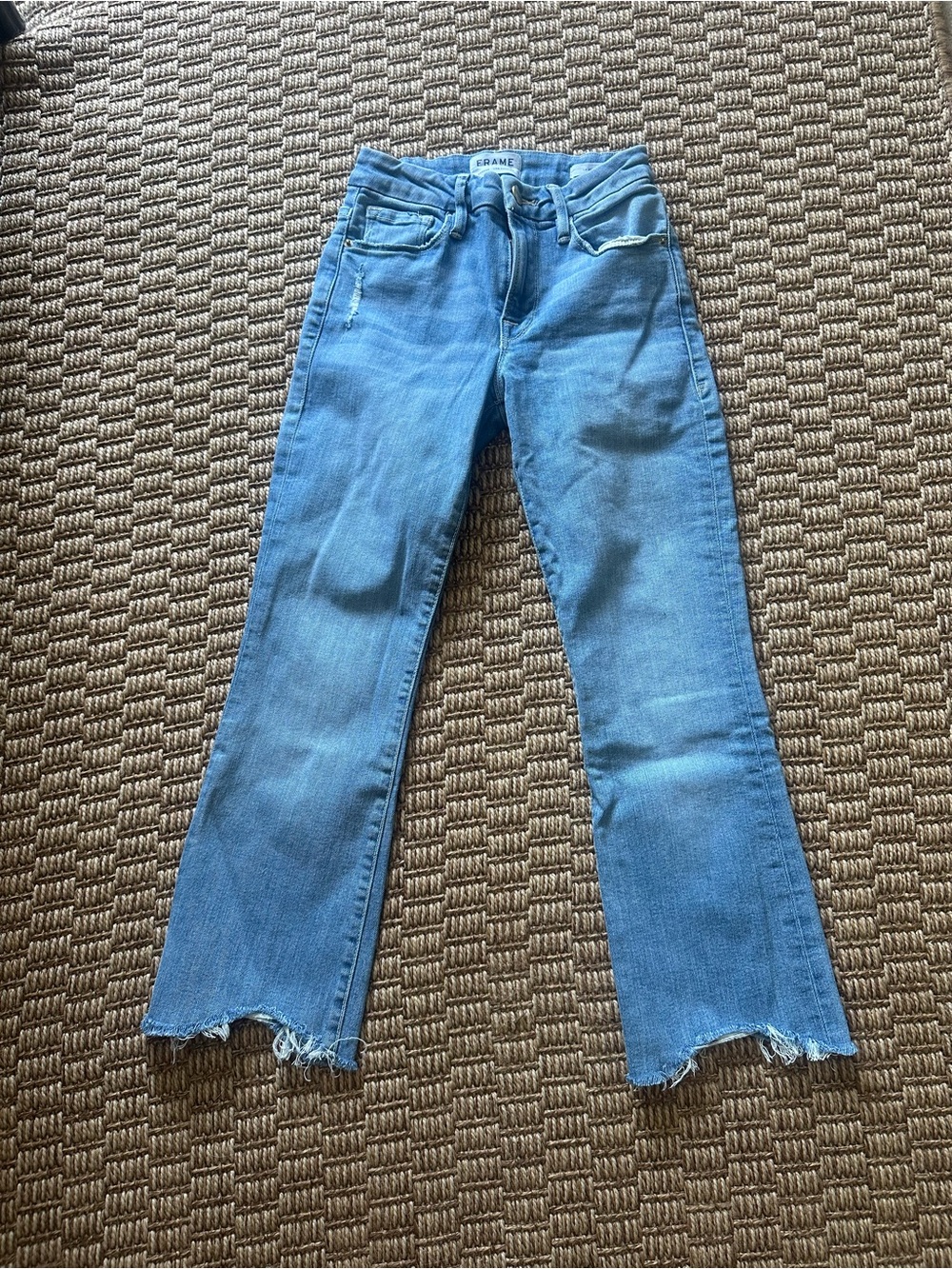 Frame Denim Le Mini Boot Light Blue Frayed Ankle Jeans